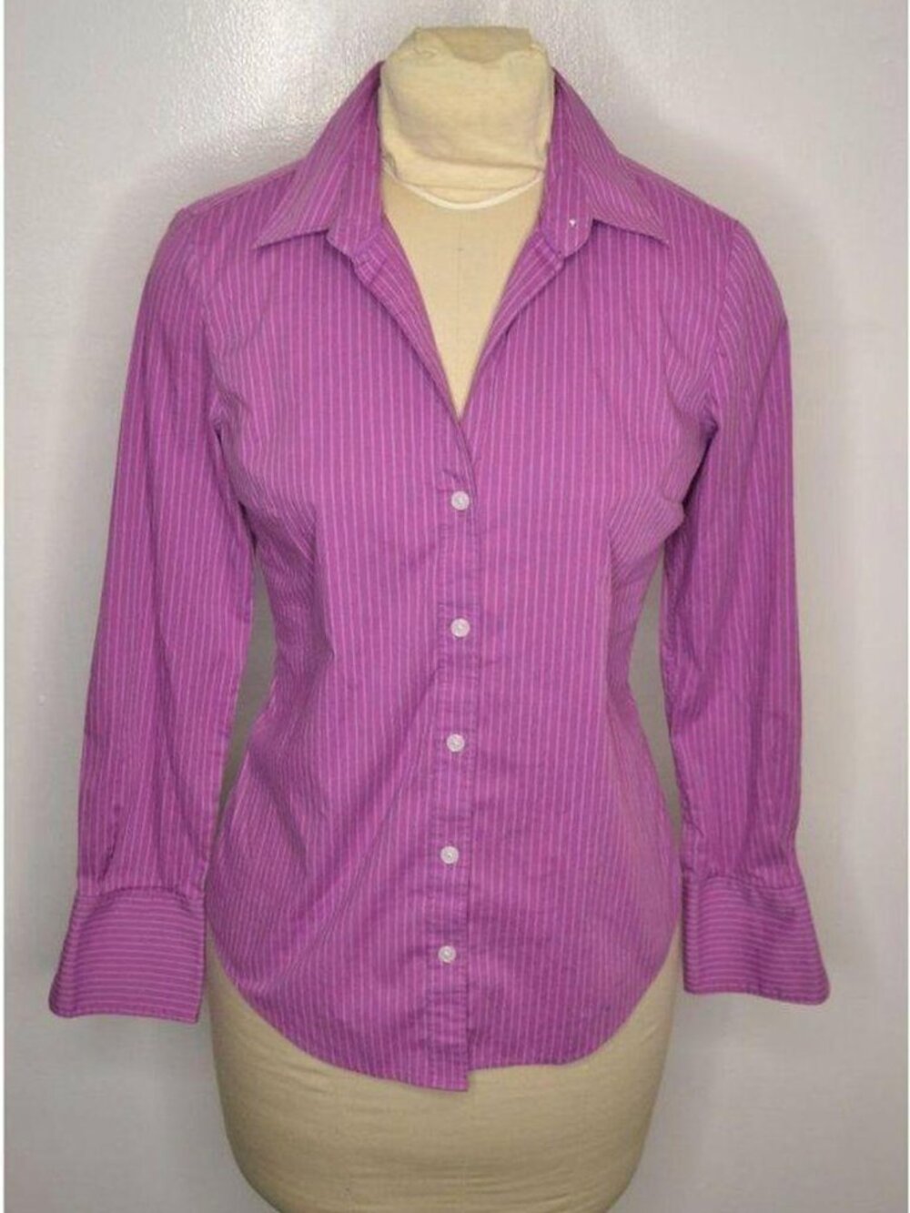 Calvin Klein fitted purple pinstripe button down shirt Size small